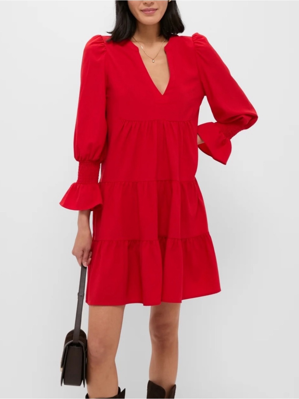 Pomander Place Red V-Neck Tiered Mini Dress